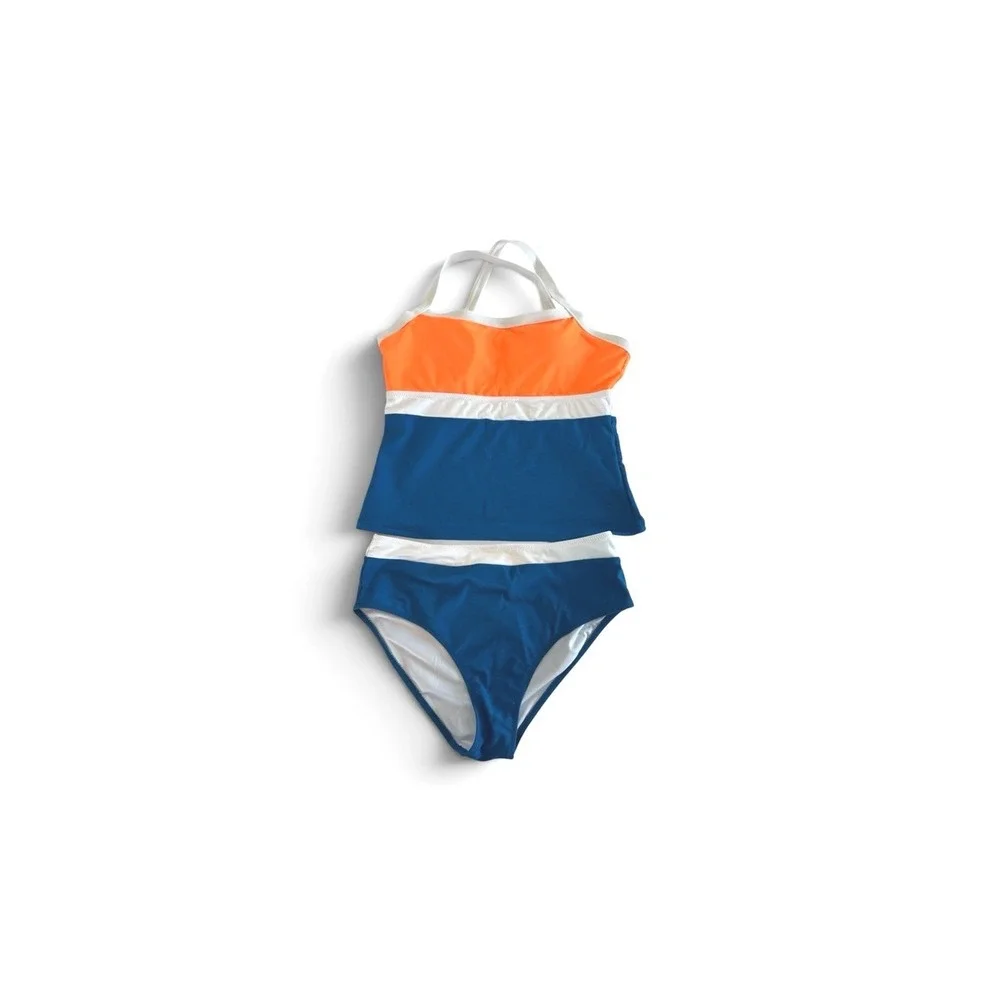 Beachsissi Womens Colorblock Tankini Set Orange Blue White Size‎ S High Waist
